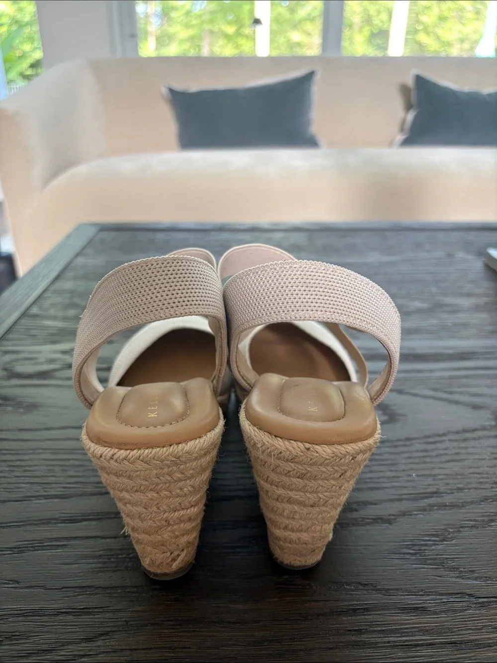 Women's Beige Cross-Strap Espadrille Wedge